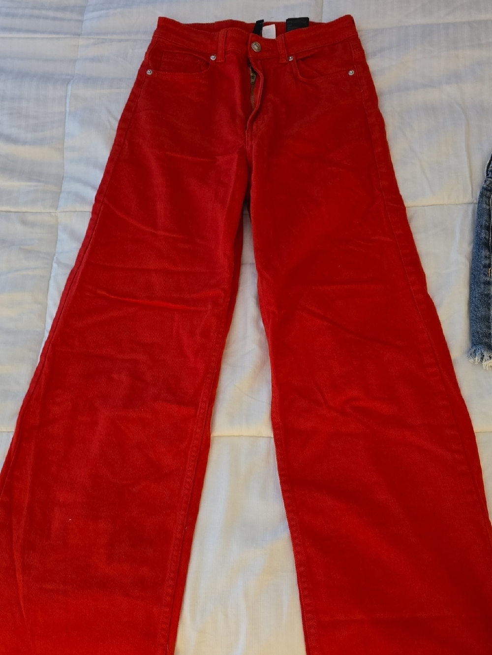 Bold Red Wide-Leg Twill Jean Pants
